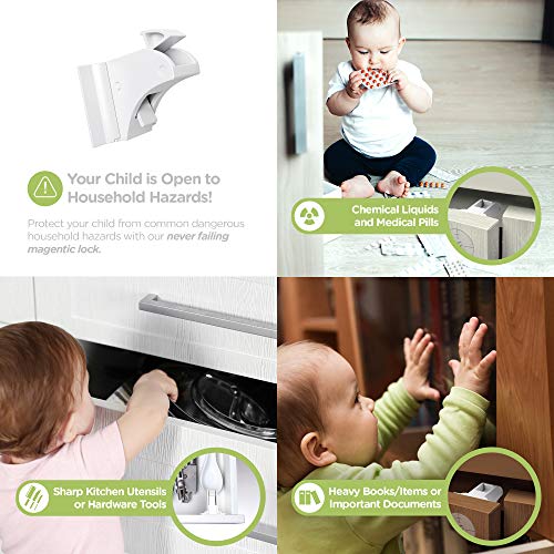 Skyla Homes Magnetic Cabinet Locks 12 Pack with 2 Keys - Babyproofing Safety Locks