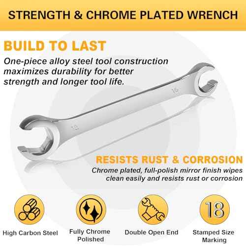 Auniwaig 16mm x 18mm Flare Nut Wrench 0.63 x 0.71 Inch Metric Double Open End Geardrive Flare Nut Wrench for Removing Replacing Nuts 1 Pcs