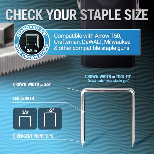 Better Boat T50 Stainless Steel Heavy Duty Staples 1/2" Leg, 500 Pack