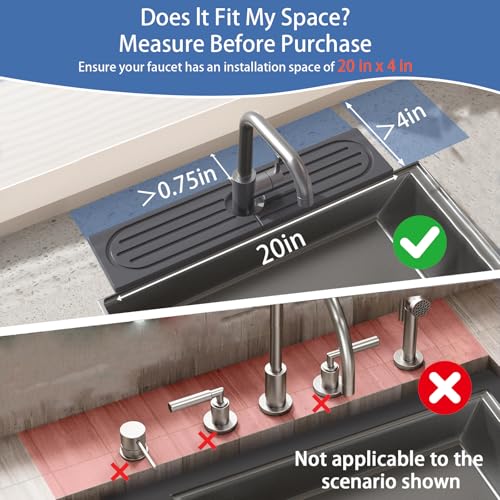 Lyxel 20x4 Inch Dark Gray Fast Drying Diatomite Stone Faucet Mat with Raised Feet
