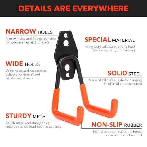 2 Pack Heavy Duty Steel Utility Wall Hooks, Wall Mount Garage Storage Organizer for Hanging Ladders, Bikes,Garden Tools, Skis