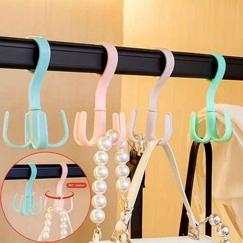 1pc 360° Rotatable 4-Claw Hook–Heavy Duty Hanger for Bags, Ties, Hats, Belts,Space Saving Closet Organizer for Men & Women