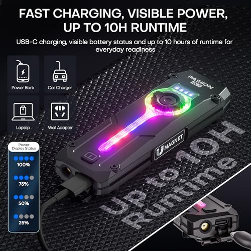 TUOWEE Black Large Rechargeable UV Flat EDC Flashlight 1800 Lumens with RGB & Magnetic Base