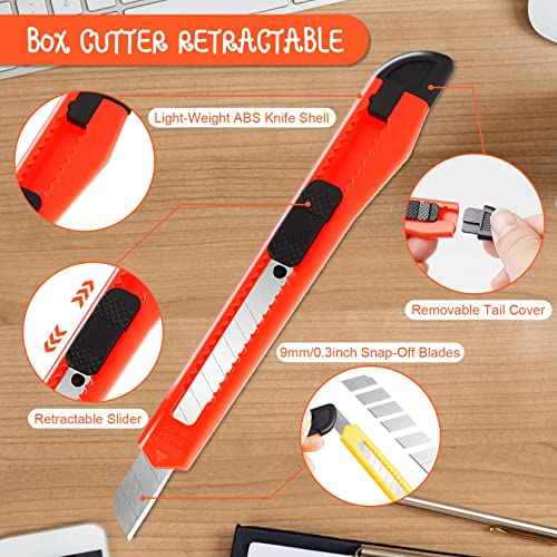 8 Pack Box Cutter Utility Knife, 9mm Snap-off Box Cutter Retractable for Opening Packages Cartons, Boxes, Disposable Box Cutters Exacto Knife Perfect for Office and Home use