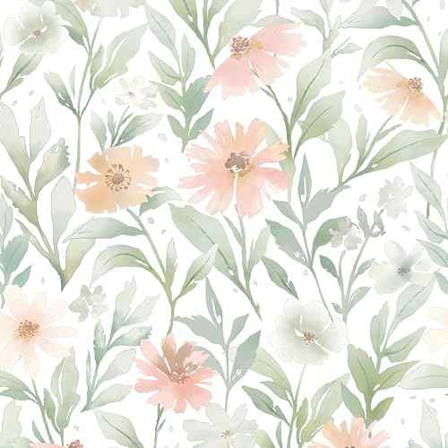 Rugreat Floral Peel and Stick Wallpaper Boho Flower Contact Paper for Cabinets Nursery Contact Paper Leaf Removable Self Adhesive Wallpaper for Bathroom Waterproof Botanical 78.7inL 17.3inW Pink/Green