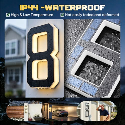 Saker 9 Inch Solar House Numbers - Waterproof Outdoor Address Sign, Lighted for Home (Variation 4)
