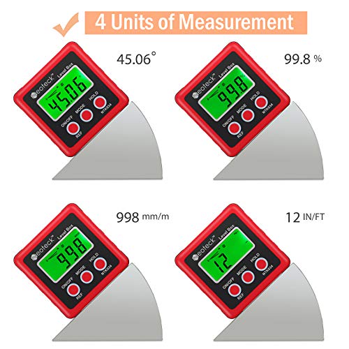 Neoteck Red Digital Angle Finder with Magnetic Base, LCD Backlight