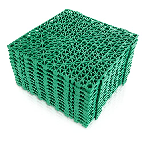 12 Pack 12'' x 12'' Interlocking Rubber Outdoor Flooring Tiles Non-Slip Shower Mat Pool Mats for Floor, Drain, Deck, Pool, Patio, Balcony, Kitchen, Yard (Green)