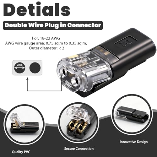 Seamaka 100 Pcs D2 Quick Connect Wire Connectors 18-22 AWG for Electrical Wiring