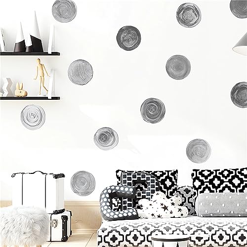 6 Sheets 72 Pcs Grey Black Watercolor Polka Dot Wall Stickers, sacinora Circle DIY Art Wall Decals Removable Vinyl for Closet Refrigerator Living Room Children's Room Nursery Bedroom Decorations