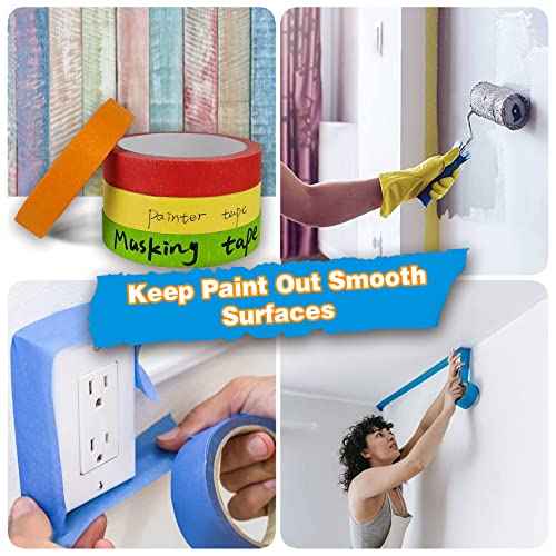 EDSRDRUS 8 Rolls Thin Painters Tape Total 176yards 1/8, 1/4, 1/2, 3/4 inch Width Masking Tape, Paint Tape, DIY Art TapeSmart Selection, 1.5" Large Core Easy to Work for Big Projects White Board Tape