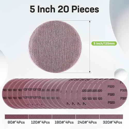 WORKPRO 20-Piece Sanding Discs - 5-Inch Hook and Loop Sanding Disc for Dust-Free Sanding, Tear-Resistant Nylon, 80/120/180/240/320 Grits for Orbital Sanders