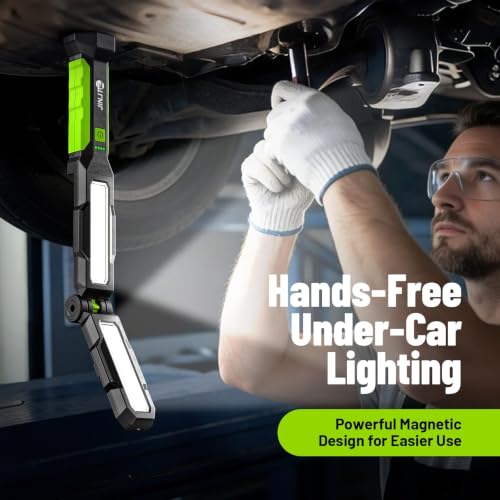 JINLITE Rechargeable Magnetic Work Light - Green, 2500LM LED Handheld Tool Lamp for Mechanics