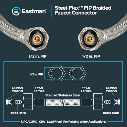 Eastman 36 in. Steel-Flex Faucet Connector with 1/2 in. FIP Ends - Braided Stainless Steel Supply Line