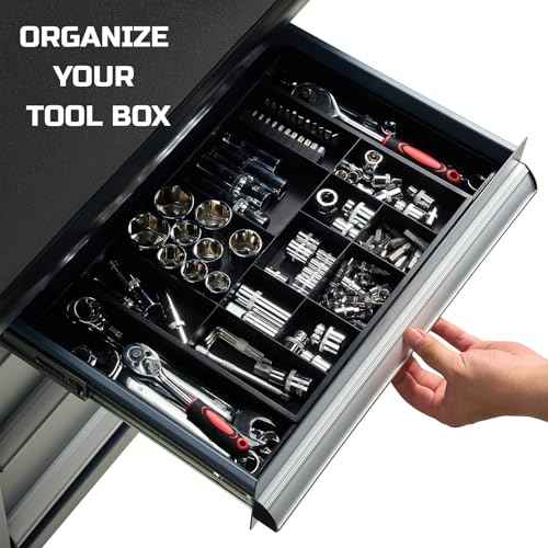 ONREVA Tool Box Organizer Tray Divider Set, Expandable Large Toolbox Storage Tray Kit, Rolling Tool Chest Drawer Bins, Hardware Screwdrivers Pliers Organization, 2pcs low profile Trays.