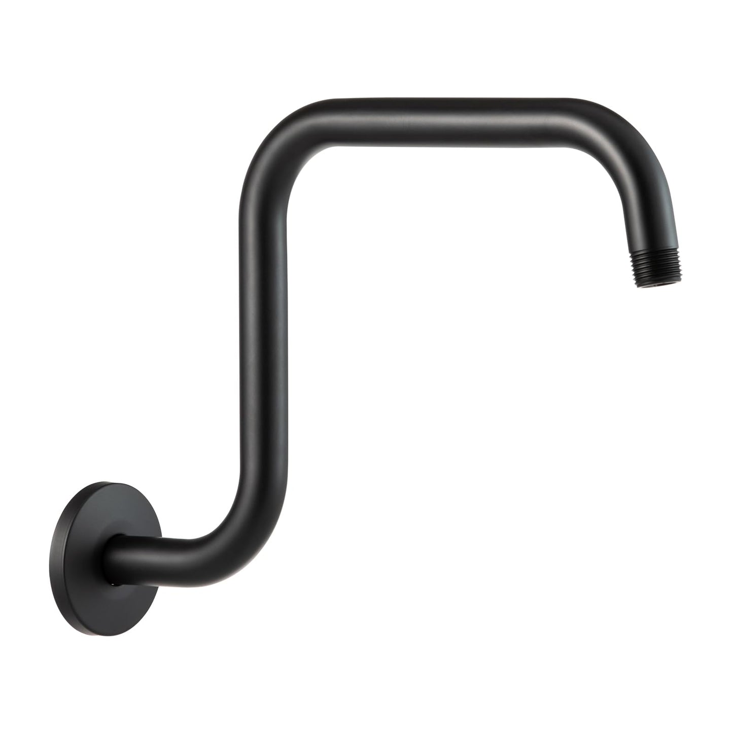 OFFO Shower Head Extension Arm 13 in, S Shaped High Rise Extender with Flange Shower Head Pipe Arm, Matte Black