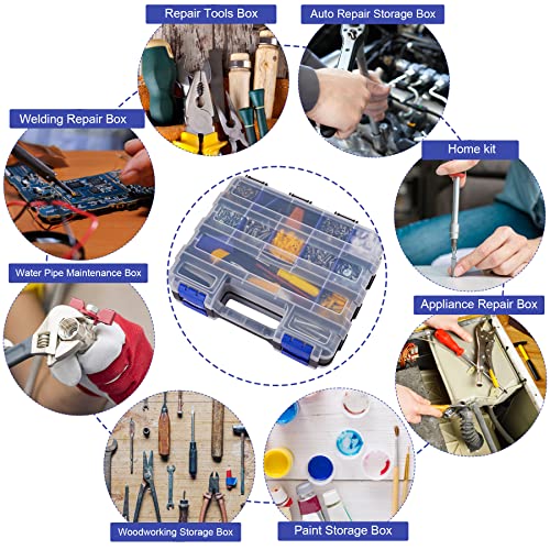 Blue AIDY-PRO Small Parts Storage Case Toolbox - 34 Compartments, Removable Dividers