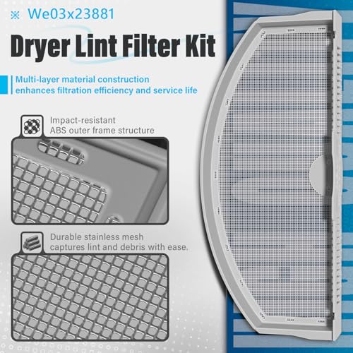 GE Dryer Lint Trap Screen Replacement WE03X23881, Stainless Mesh Filter with Brush