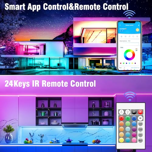 VOLIVO Bluetooth 100ft RGB LED Strip Lights for Bedroom, App & Remote Control