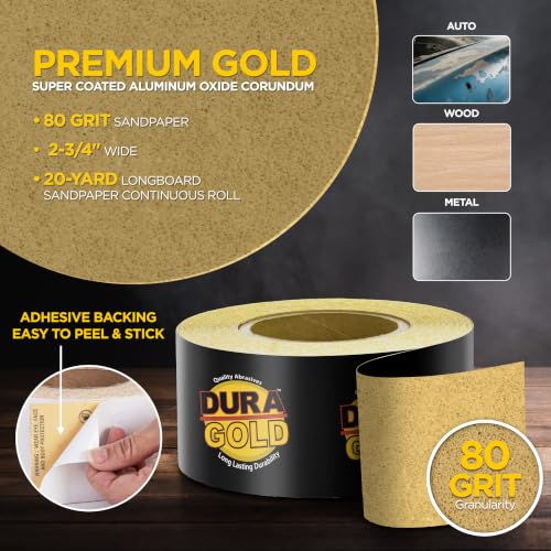 Dura-Gold 80-Grit PSA Longboard Sandpaper Roll 20 Yards for Auto Body & Woodworking
