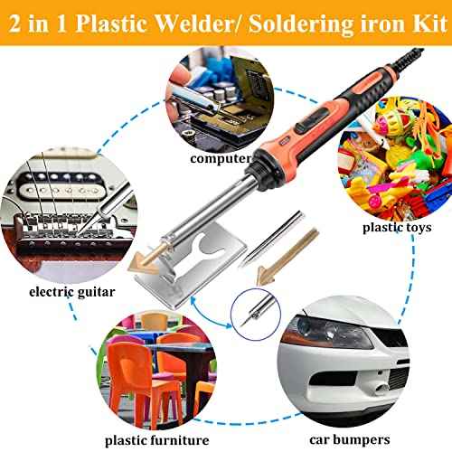 100W Plastic Welder, 2-in-1 Plastic Welding Kit with Soldering Iron Tips & 56Pcs Rods, 3-Speed Temperature Control Soldering Iron Gun, Professional Surface Repair Tool for Car Bumper,Dashboard, Kayak