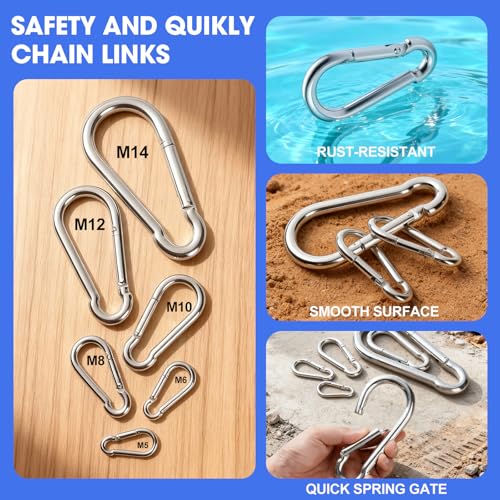 M8 Heavy Duty 3-Inch Carabiner Clips 50 Pack, Spring Snap Hooks for Swing, Hammock & Outdoor Gear
