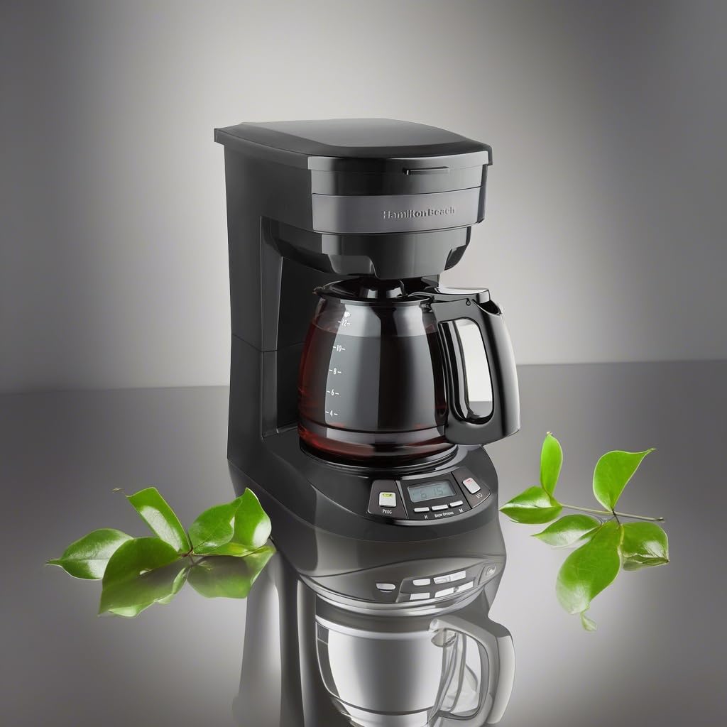 Hamilton Beach 12 Cup Programmable Drip Coffee Maker Machine, Regular & Bold Brew Options, Auto Pause and Pour, Glass Carafe, Black Stainless (46293J)