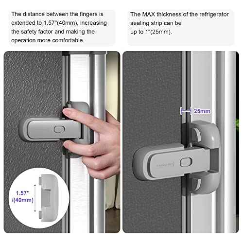 Mom's Choice Gold Awards Winner - EUDEMON 1 Pack Updated Child Proof Refrigerator/Fridge/Freezer Door Lock Apply to Max 1"(25mm) Sealing Strip for Toddlers and Kids, no Tools Need or Drill (Grey)