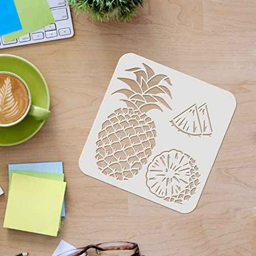 FINGERINSPIRE 9 Pcs Fruits Stencils 7.87x7.87inch Plastic Lemon Fruit Watermelon Stencils Peach Pear Cherry Strawberry Grape Reusable Fruit Theme Stencils for Painting on Wood Wall Floor