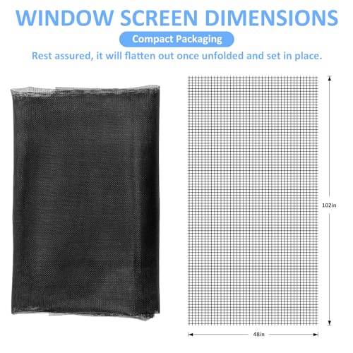 48x102 Inch Black Fiberglass Window Screen Mesh for Doors & Windows - Easy Replacement