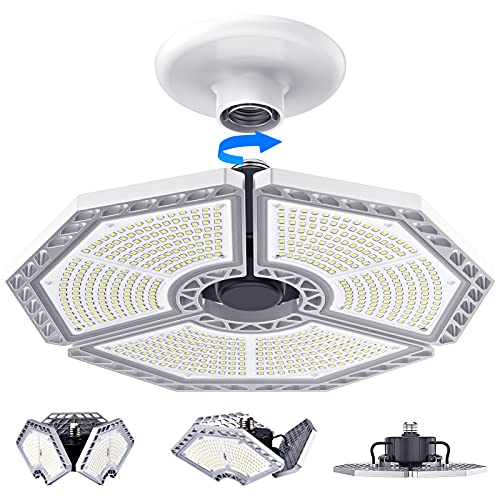 K KERNOWO Silver 140W LED Garage Ceiling Light with 3 Adjustable Panels