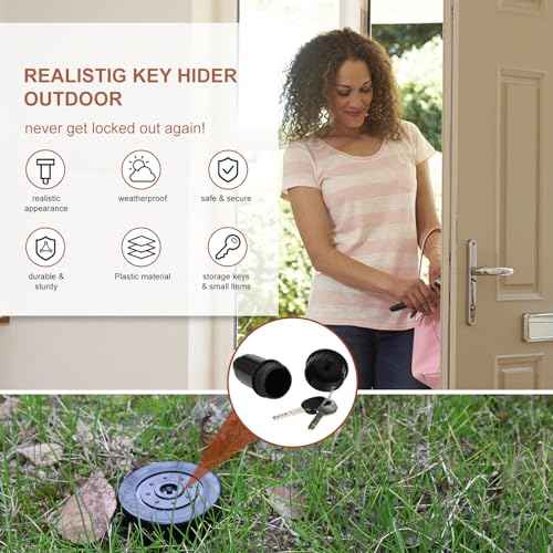 Key Hider Realistic Sprinkler Head Waterproof Cash Holder for Outdoor Garden Yard Easy Push Into The Ground (Black)
