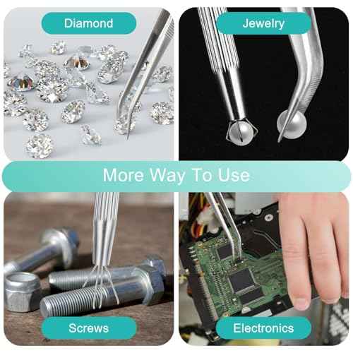 Bewudy 3Pcs Piercing Ball Grabber Tool Set, Diamond Tweezers Jewelers Holder Pick up Tool, Precision Stainless Steel Jewelry Locking Tweezers For Tiny Objects IC Chip Electronic Components