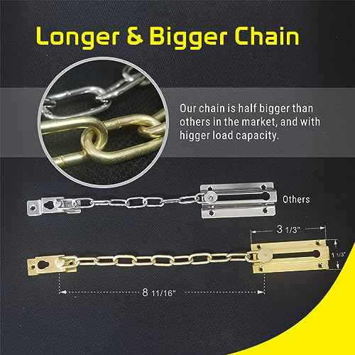 Security Door Chain Guard Solid Brass, Heavy-Duty Home Security, Sturdy and Rust-Resistant Brass Door Lock Security Chain (Brass)