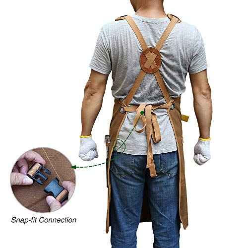 Woodworking Apron for Men, with 9 Tool Pockets, Durable Waxed Canvas Work Apron for Woodworkers Carpenters Blacksmiths (Brown -Waxed Canvas Apron)