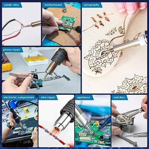 12pcs Soldering Station, 2 in 1 Hot Air Functions Digital Display Soldering Iron Soldering Kit, 8898 Portable SMD Rework Station, ¨¬C/¨¬F Cool/Hot Air Conversion and Auto Sleep