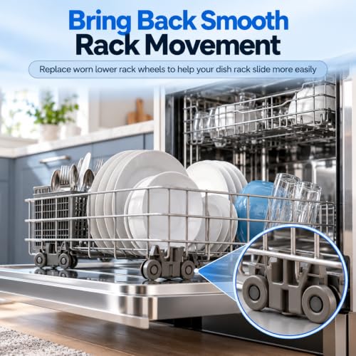Kitchenaid/Whirlpool Dishwasher Lower Rack Wheels Replacement Pack of 4