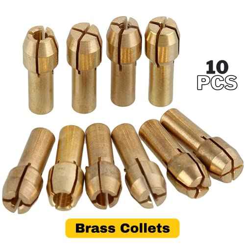 Drilax 10 Pcs Brass Collet Set Compatible with Dremel Rotary Tools | 0.5mm to 3.2mm (1/8") Bit Sizes | 5/32" Shank Compatible | Improved Precision Chuck