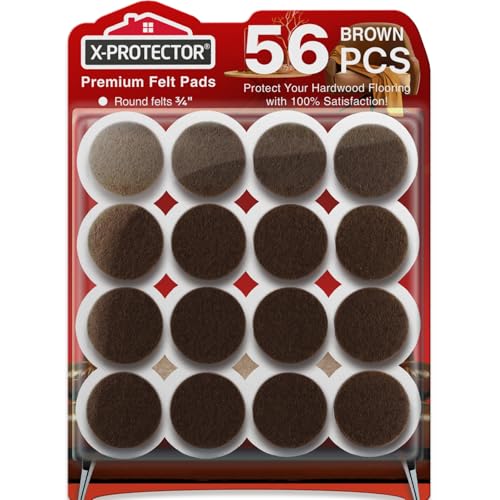 X-PROTECTOR Felt Furniture Pads 56 pcs, 3/4 Inch Brown Round Floor Protectors for Chairs