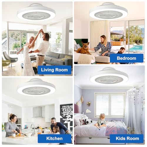 Depuley 19-Inch White Bladeless Ceiling Fan with Light, Remote & App Control