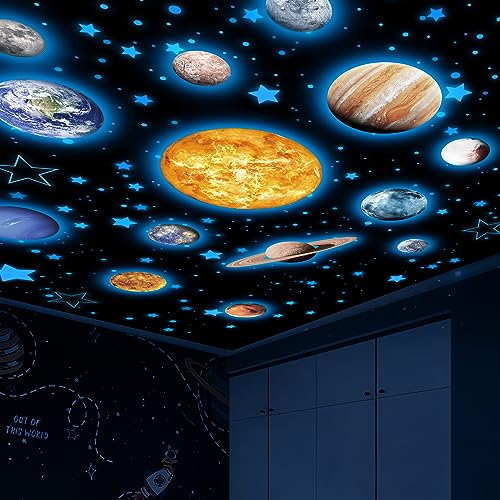 Robmoda Solar System Wall Decals Blue 780 pcs Glow in Dark Stars & Planets for Nursery and Kids Room Ceiling Decor