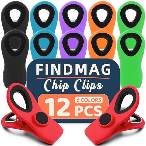 FINDMAG Multi-Color Magnetic Bag Clips - 12 Pack Food Storage & Kitchen Organization