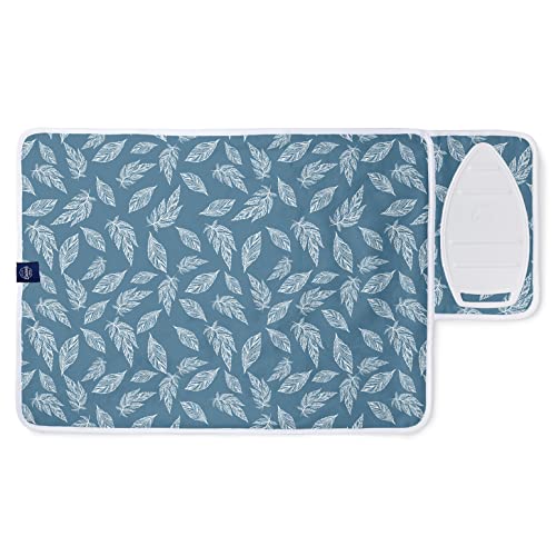 Encasa XO Big Leaves Blue Small 28x20 Ironing Mat - Heat-Resistant Table Top Pad