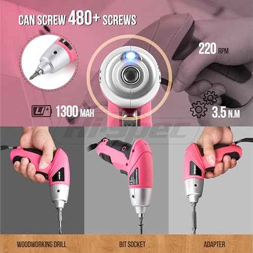 Hi-Spec Electric Screwdriver 27pc 3.6V Pink USB Small Power Screwdriver Set. Cordless & Rechargeable with Driver Bit Set