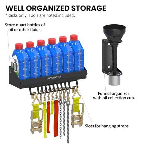 UNITEDPOWER 6 Quart Motor Oil Storage Rack, Bottle Shelf Mount Caddy With Funnel, Enclosed Race Trailer Shop Garage Organizer