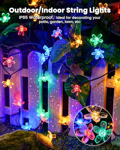 Brightown Multicolor Solar Flower String Lights Outdoor Waterproof Fairy Lights - 60 LEDs, 26ft