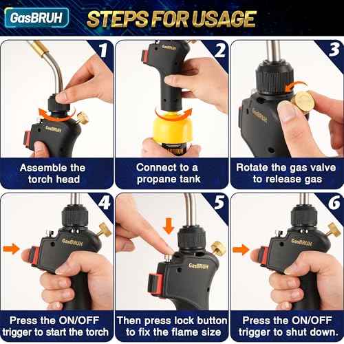 Propane torch Head with Igniter, High Intensity Torch Head with 2 Flame Tubes, Trigger Start Gas Torch, Mapp Gas Torch Head,Gas Torch Kit,Soldering Torch,Blow Torch Fuel by Propane,MAPP