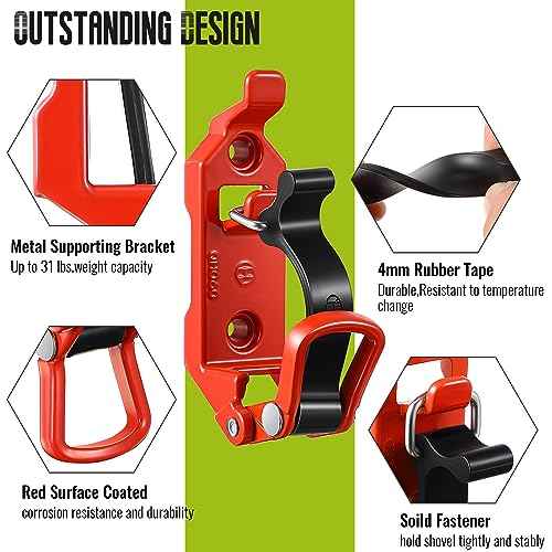 4 Pcs Shovel Holder for Truck, Heavy Duty Shovel Mounts for Roof Rack, Quick Release Axe Holder Mount Kit, Metal and Rubber Car Accessories/ Garage Storage/ Truck/ Wall Mounting Brackets