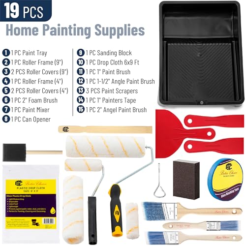 Bates Choice Microfiber 9-Inch Paint Roller Kit, 19 Pieces with Frames & Accessories