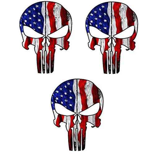 3 PCS USA Skull Hard Hat Stickers 2 Inch ? American Flag Skull Decals for Toolbox, Helmet, Car Bumper, Laptop ? Patriotic Skeleton Head Stickers and Decals